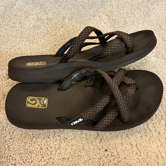 Teva Women's Olowahu Dark Brown Light Brown Flip-Flop Sandal Size 7 - Picture 3 of 13